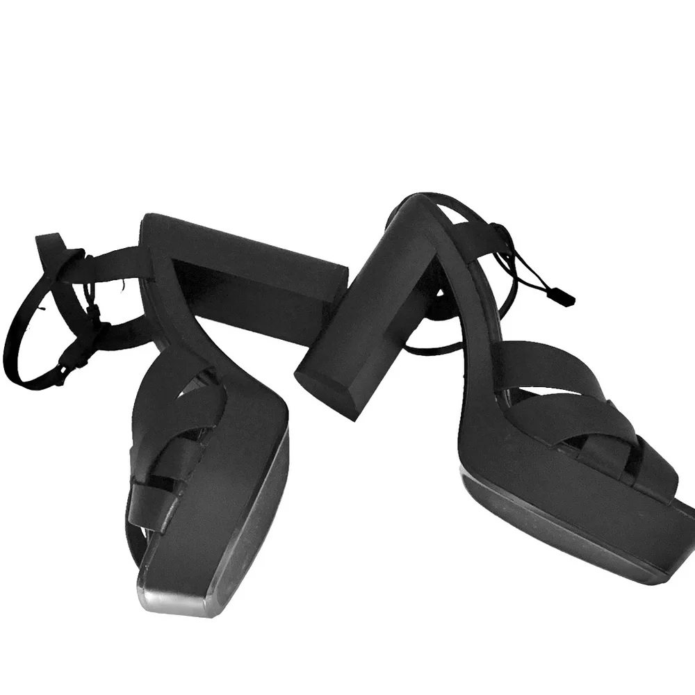 🆕 ZARA Black Y2K Platform Sandals Size 10 Leather  Ankle Strap Retro Sandals - Picture 8 of 16
